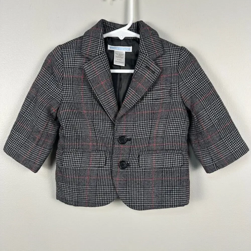 Janie and Jack Boys 6-12 Months Wool Blend Plaid Grey Blazer Suit Jacket Holiday